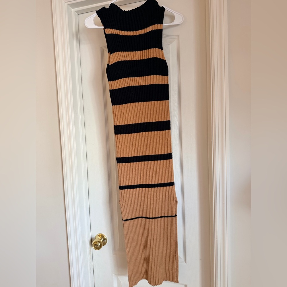 Lumiere Black and Camel Striped Ribbed Maxi Dress - Picture 5 of 8